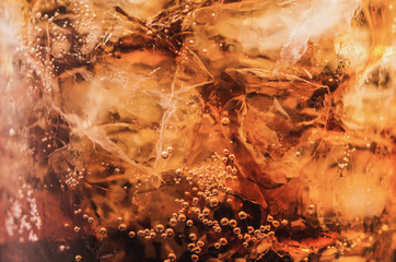 close up ice cola in glass and bubble soda food background