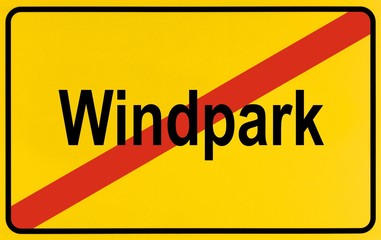 Sign, end of city limits, as symbol for the end of Wind Farms or Windparks