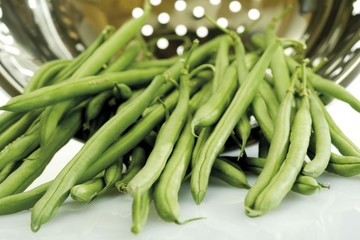 Green beans (Phaseolus) in a strainer