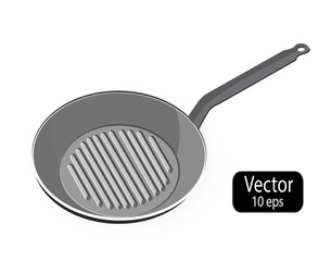 Skillet. Empty frying pan grill isolated on white background. Kitchen utensils for cooking food. Vector illustration