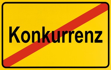 Obraz premium Sign, end of city limits, as symbol for the end of Competition or Konkurrenz