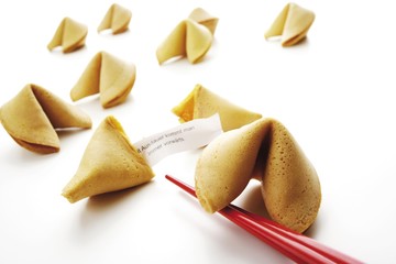 Fortune cookies with chopsticks