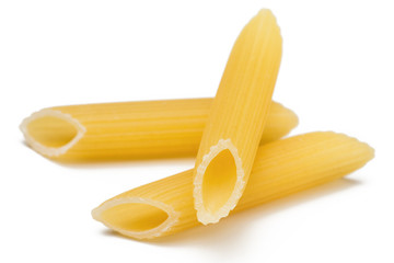 three penne isolated on white background