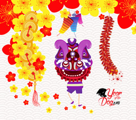 Chinese new year greeting card. Lion Dance