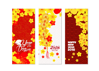 Vertical hand drawn banners set with blossom chinese New Year