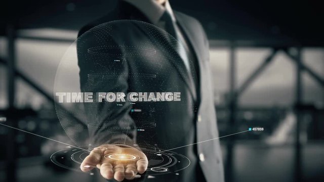 Time for Change with hologram businessman concept