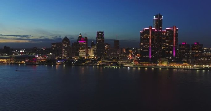 Detroit night aerial 