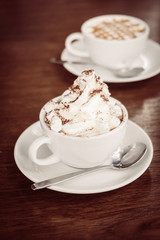 Hot marshmallow chocolate in white cup