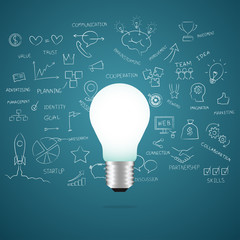 Light bulb surrounded by icons. Vector illustration.