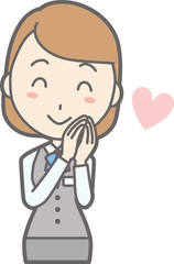 Illustration that a woman clothed in uniform wears her hands together and smiles