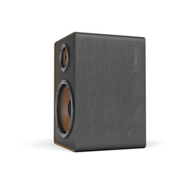 Obraz premium 3d rendering of a large black stereo box with two round speakers on white background.