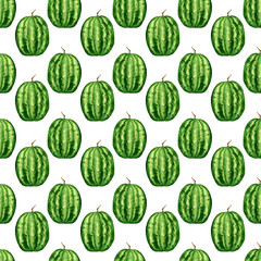 Seamless pattern with tropical exotic fruits. watermelon on white background