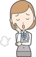 An illustration that a woman clothed in uniform wears a sigh