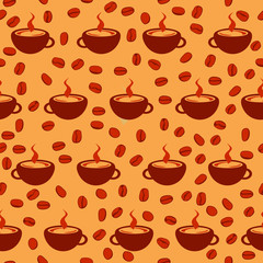 coffee cups and grains. vector seamless pattern