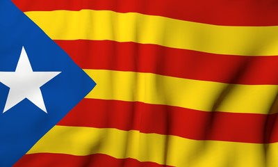 Flag of Catalonia waving on the wind. 3d rendering