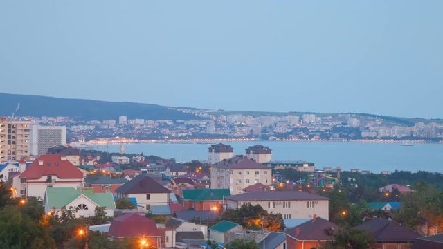 Sunset Gelendhik city hyperzoom timelapse