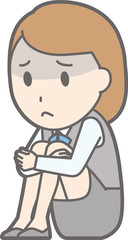 Illustration that a woman clothed in a uniform is sitting on the floor and depressed