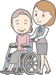 Illustration that a clerk of a clerk in uniform wears a wheelchair