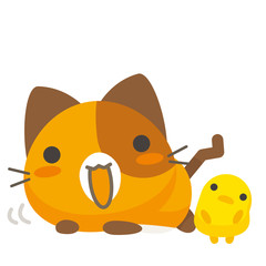 ネコとーく。三毛猫+ぴよ