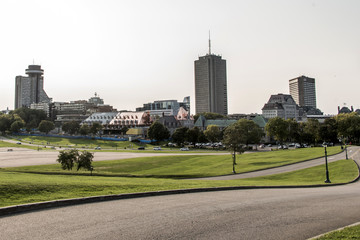 Modern City Skyline - view from Parc des Champs-de-Bataille National Battlefields Park Quebec City...