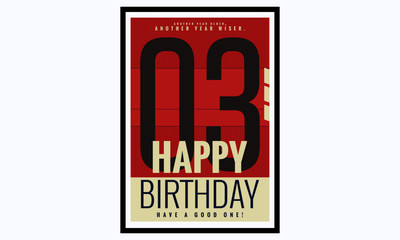 Happy Birthday 3 Year Card / Poster (Vector Illustration)