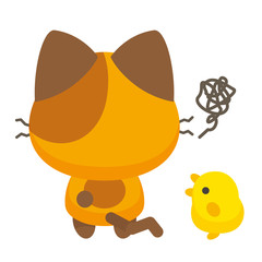 ネコとーく。三毛猫+ぴよ