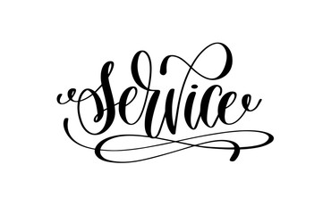 service hand lettering inscription, black ink calligraphy
