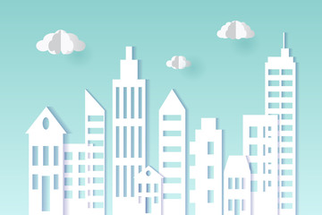 Cityscape paper art style. City concept. Vector illustration