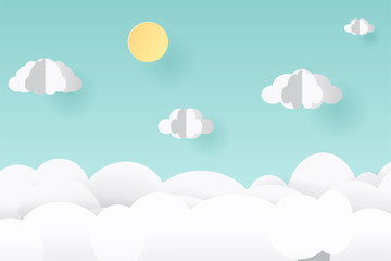 Vector paper art and craft style. Illustration of nature landscape, cloud