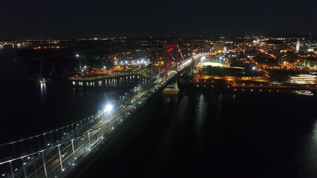 Aerial View of Ben Franklin Bridge Philadelphia  at Night