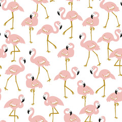 Wektor wzór z flamingami na białym tle. Ręcznie rysowane tropikalny projekt tkaniny, papieru do pakowania lub tapety