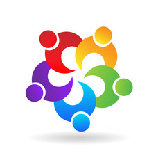 People working as a team to create, teamwork and creativity, icon vector