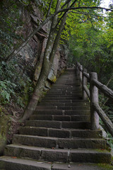 Stairs around the Wulingyuan Scenic Area. A typical hiking trail around the mountain