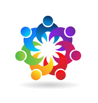 People working as a team to create, teamwork and creativity, icon vector