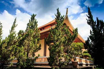 Beautiful Ancient Asian Temple with Pagoda among Trees