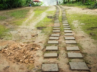 Walkway collapsed in the garden of Kuang Si Waterfalls Luang Prabang , Laos