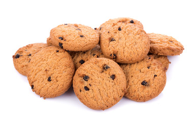 Chocolate chip cookie in bolwl on white background