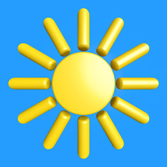 design element. 3D illustration. toy glossy plastic yellow sun on blie sky