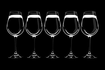 design element. 3D illustration. rendering. black and white lighted wine glass set