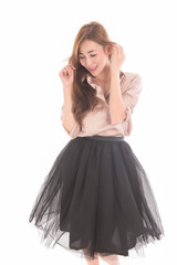 Beautiful sexy asian woman on white background. Pretty Thai girl in studio.