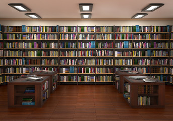 Bookshelf in book store. 3d illustration