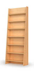 Empty bookshelf on the white background, 3d illustration