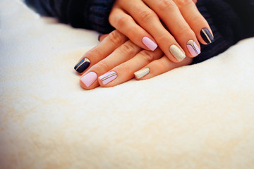 Obraz na płótnie Canvas Natural nails, gel polish. Perfect clean manicure with zero cuticle. Nail art design for the fashion style.