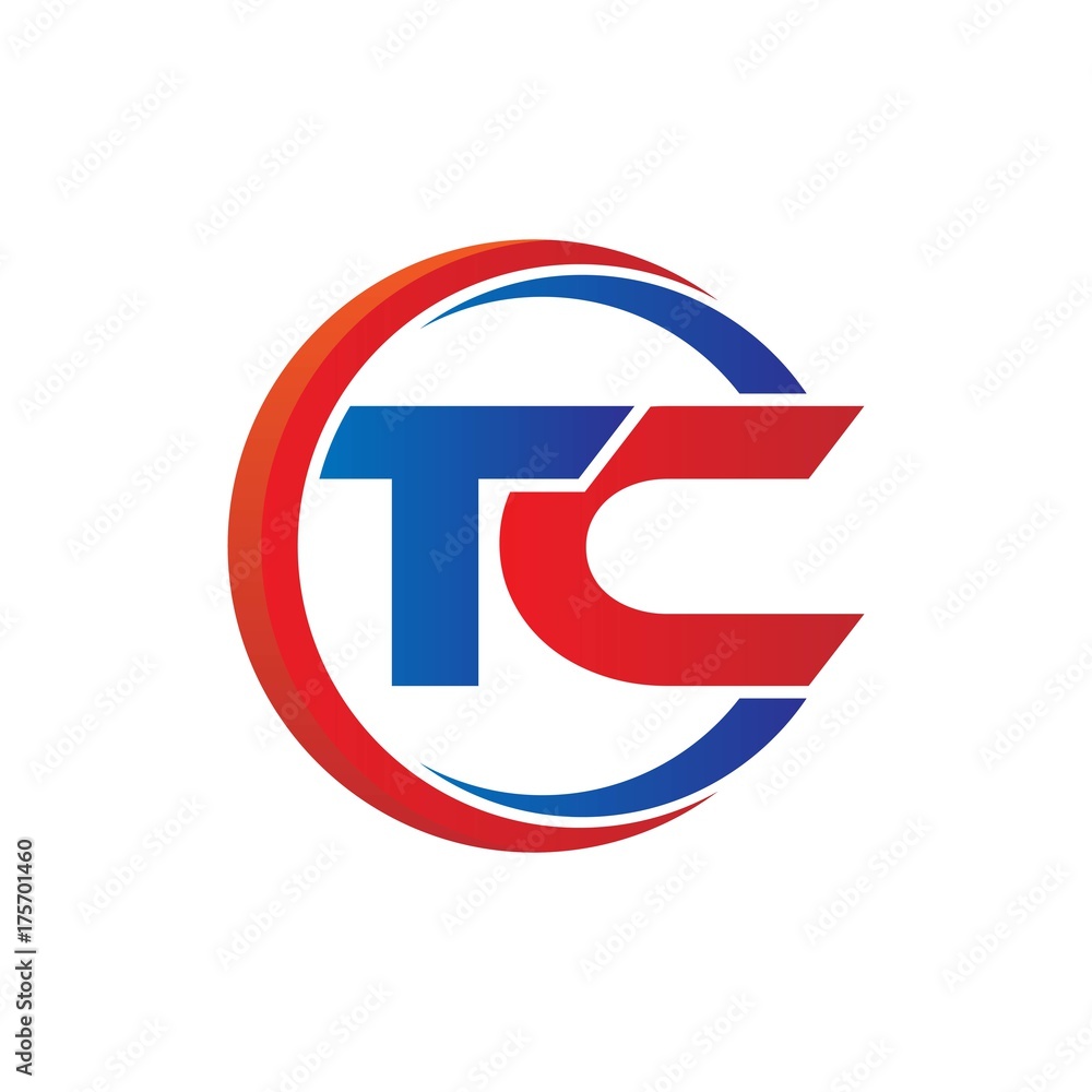 Wall mural tc logo vector modern initial swoosh circle blue and red