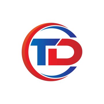td logo vector modern initial swoosh circle blue and red