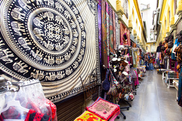 Alcaiceria Market in Granada, Spain. Narrow streets filled with shops called Alcaiceria