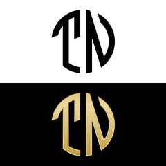 tn initial logo circle shape vector black and gold