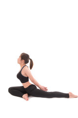 Young beautiful asian woman  yoga posing on a white background .