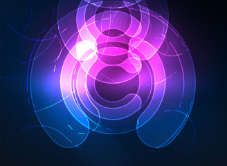 Round glowing elements on dark space, abstract background