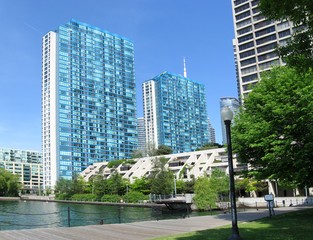 Beautiful lakeside panorama of architecture of Toronto, Canada.